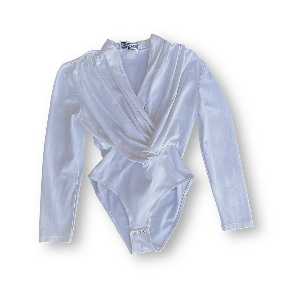 Vintage Onyx White Ruched Bodysuit Made in Italy